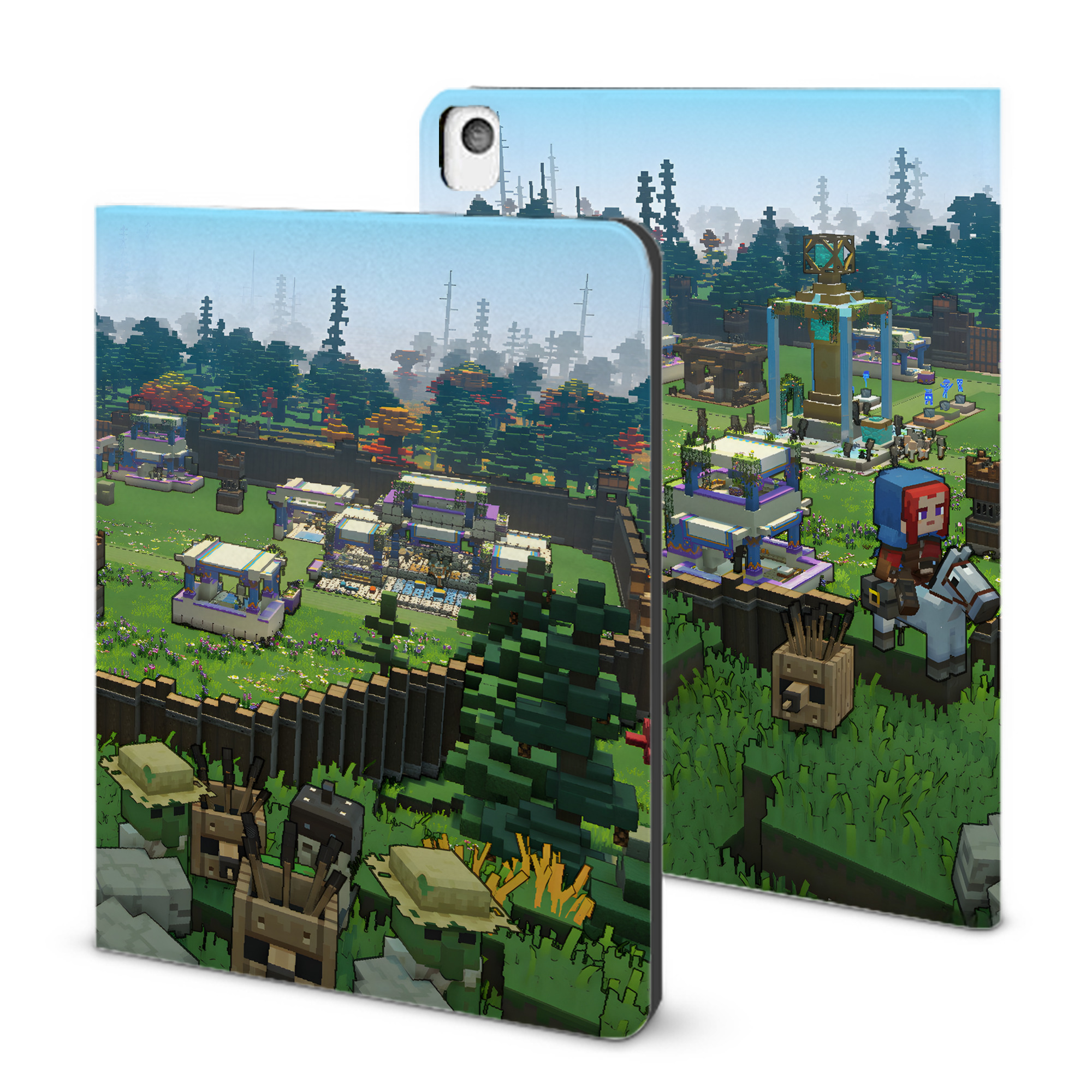 （画像用） マインクラフト ブロックの世界 Minecraft MC Block world IPadケース ペンホルダー付き ブックスタイルデザイン